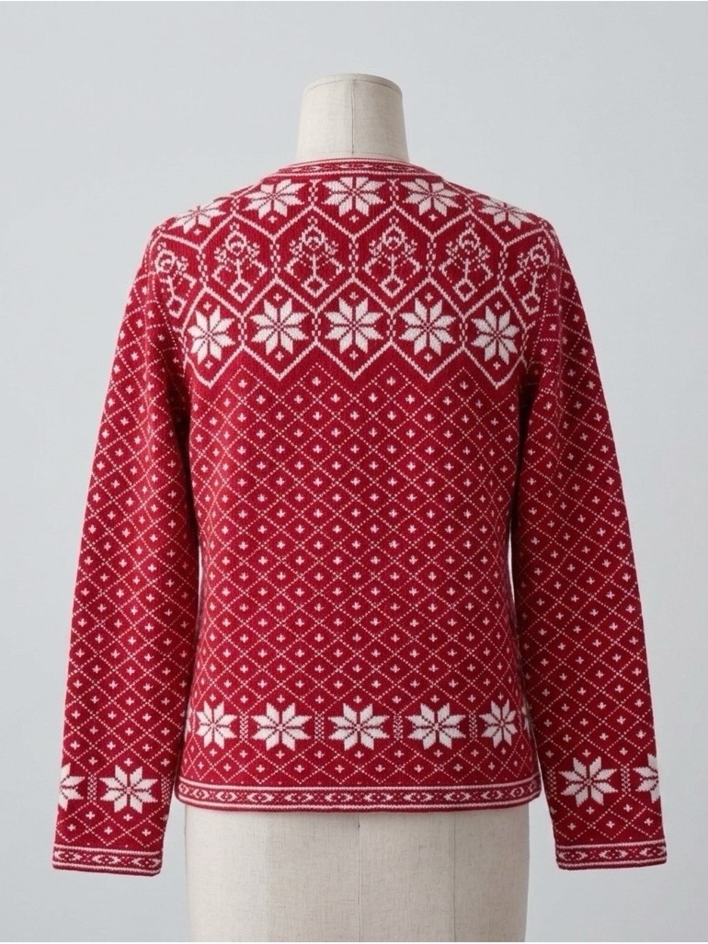 Croft & Barrow Nordic Fair Isle Cardigan Red White Snowflake Sweater 90s Y2K M - Picture 4 of 14